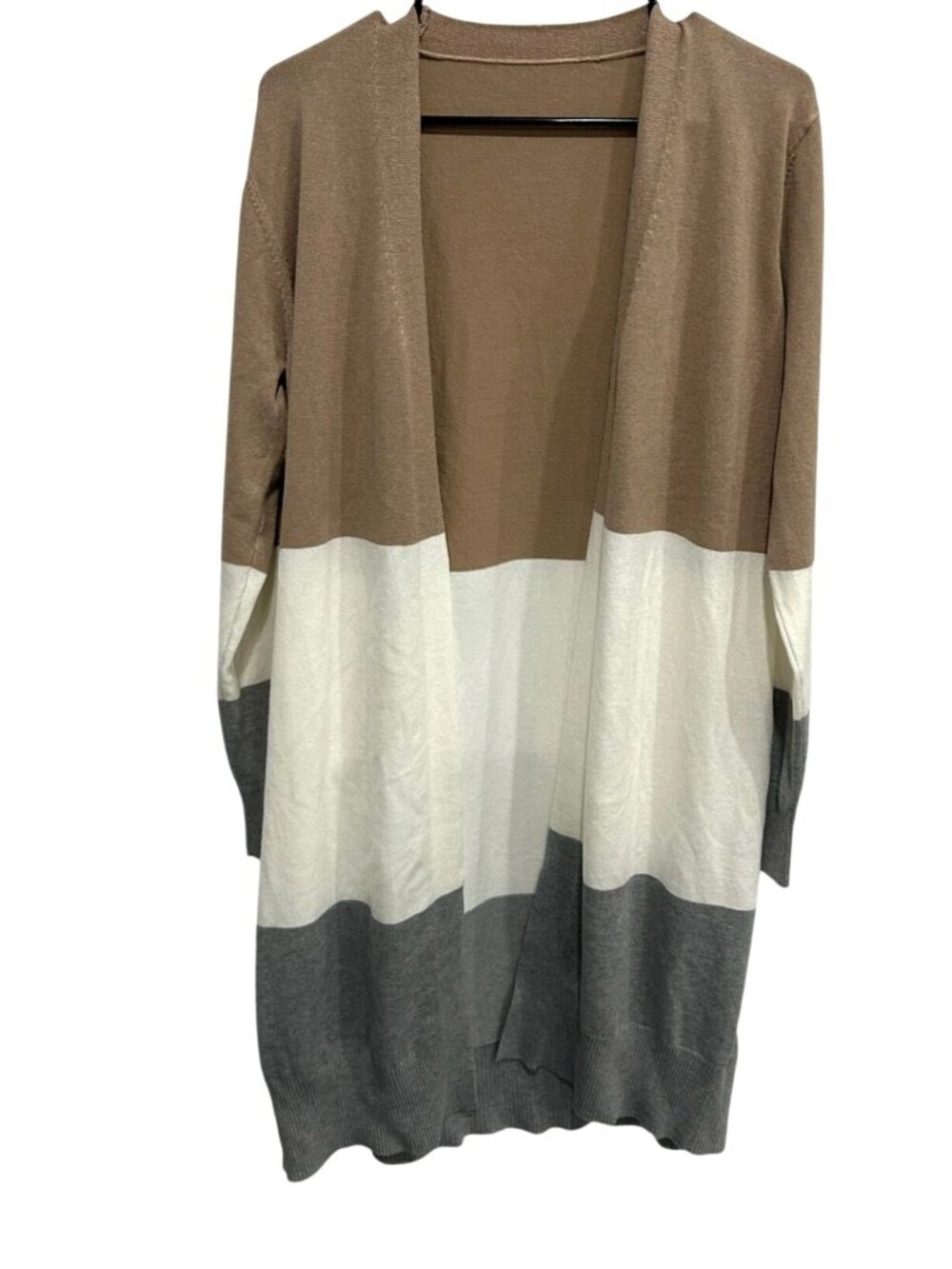 Colorblock Small Multicolor Open Front Long Cardigan Sweater Cozycore Hygge